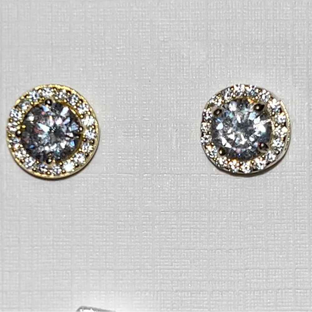 Gold Plated Lab Simulated Diamond (CZ) Stud Earrings - Unisex
